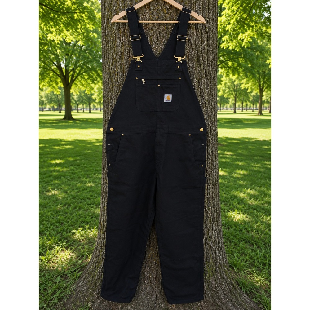 CARHARTT Men's Bib Overalls 40x32 Black Duck Canvas Workwear Utility USA‎ Style